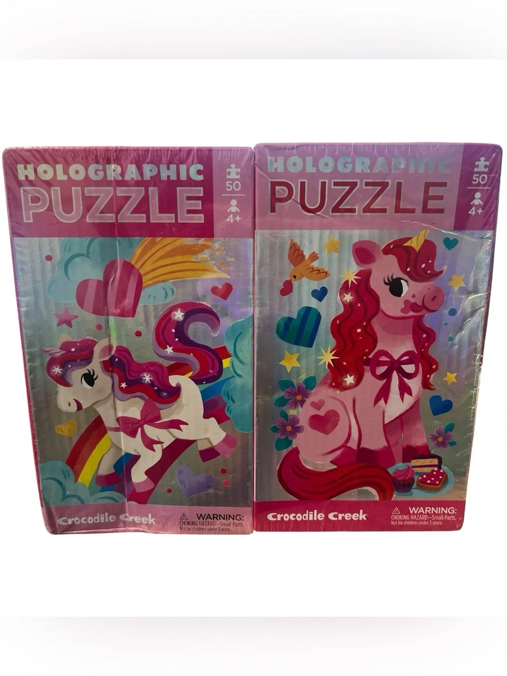 2 pack- Pink & White Unicorn Holographic Puzzle Set